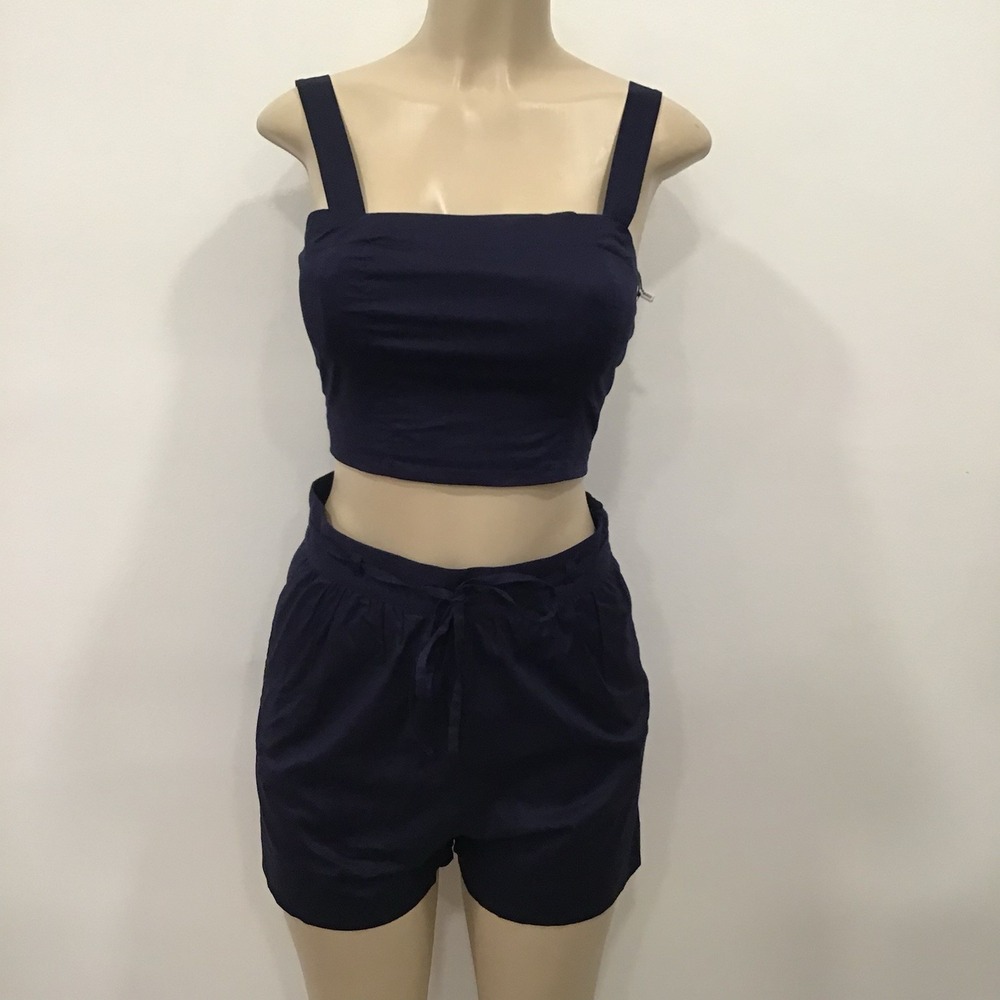 Jason Wu 2 Piece Set Navy Blue Top Shorts Outfit Women's Designer Set XS Resort